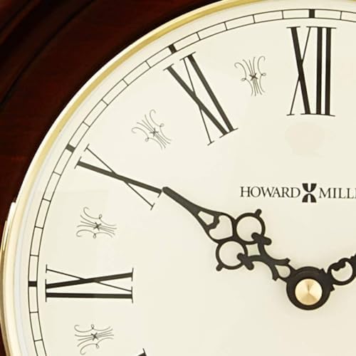 Howard Miller Burton II Mantel Clock – Windsor Finish, Triple-Chime Quartz Movement, Roman Numerals, Volume Control, Nighttime Shutoff