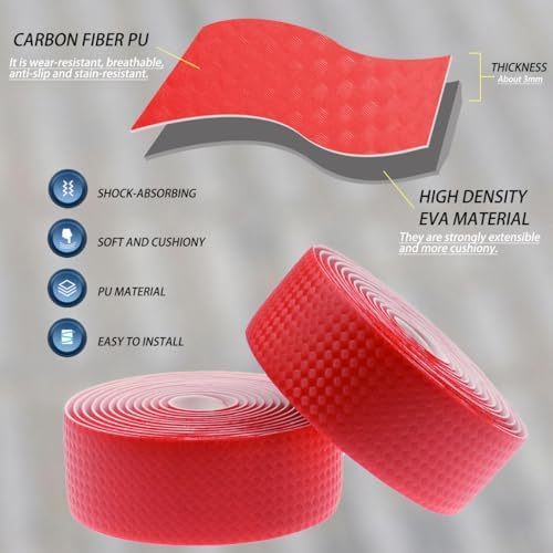 KINGOU Carbon Fiber PU Leather Road Bike Handlebar Tape Bar Tapes - 2PCS Per Set