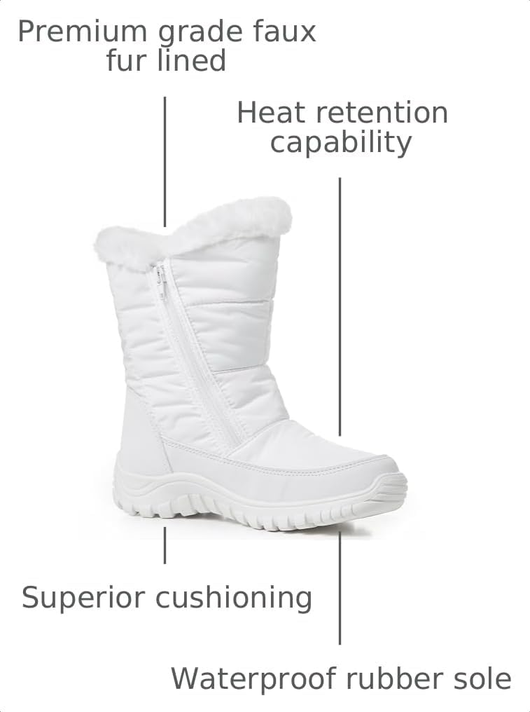 POLAR Womens Quilted Faux Fur Cuff Winter Duck Rubber Sole Durable Snow Rain Outdoor Boots
