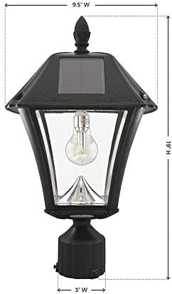 Gama Sonic Baytown II Bulb White Outdoor Solar Light, Single Post Light with 3 Mounting Options, 3in. Fitter for Lamp Posts