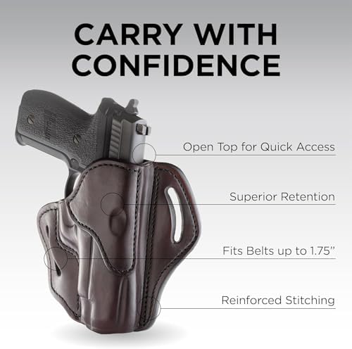 1791 Gunleather OWB Holster, Fits Sig P226, P220, P229, Beretta 92FS, VP9 | Right-handed leather gun holster also fits Beretta M9, Glock 17, 20, 21, 22, Springfield XD and 1911 with full rail