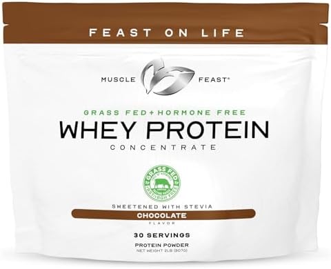 Muscle Feast Grass-Fed Whey Protein Concentrate Powder, Vanilla (2lb) | All Natural, Hormone Free Pasture Raised Whey Protein Powder for Women & Men, Clean, Non-GMO, Delicious Whey Concentrate