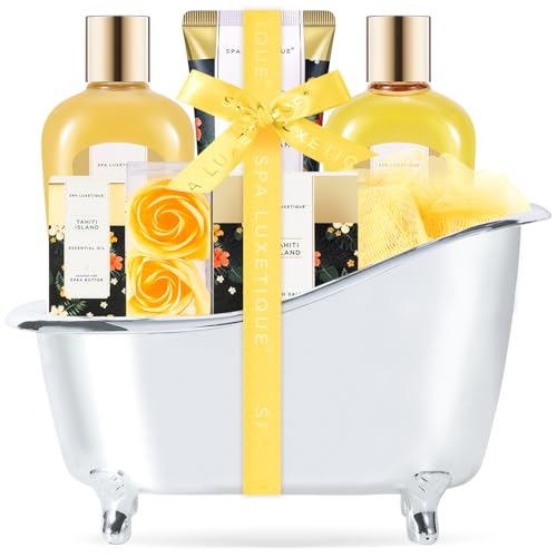 Self Care Gifts for Women, Spa Luxetique 8pcs Daisy Bath and Body Gift Baskets for Her, Bath Set with Bubble Bath, Lotion, Christmas Gifts for Mom
