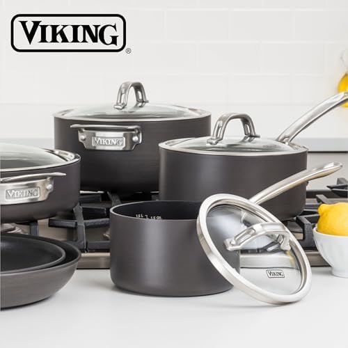 Viking Non Stick Stock Pot, 4 Quart Hard Anodized Nonstick Soup Cooking Pot wth Glass Lid