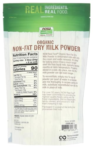 NOW Foods Non Fat Dry Milk Powder Organic, 12 ounce (Pack of 2)