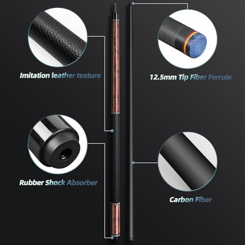 Kmise Carbon Fiber Pool Cue Stick 58", Billiard Cue Sticks 21-23oz, Low Deflection Pool Cue with 12.5mm Tip, Professional Billiard Carbon Fiber Pool Sticks for Adults