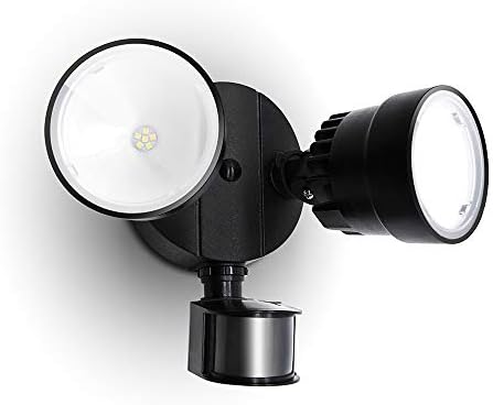 LUTEC Shrimp P6221B-PIR24 2000 Lumen 18 Watt 26 LED Motion Activated Integrated Dual-Head Floodlight Outdoor, IP54 Waterproof Exterior Security Wall Light for Patio, Garden, Yard-Black