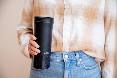 Ello Miri 16oz Insulated Stainless Steel Travel Mug with Slider Lid, Black Marble