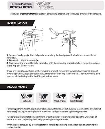 Adjustable Forearm Platform Support, Klip Walker Attachment, Angle Adjustable Handgrip, Lightweight Aluminum, 1/Pair, (Large)