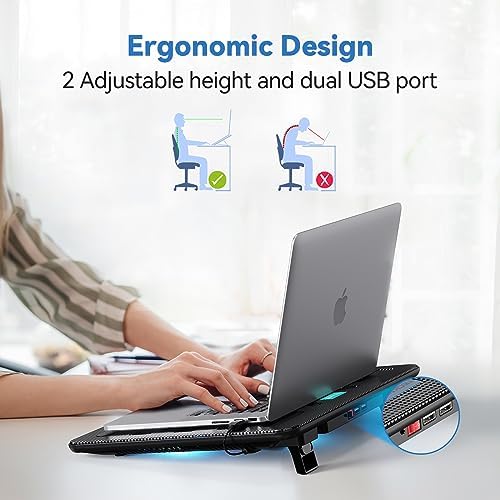 TECKNET Laptop Cooling Pad, Portable Slim Laptop Cooler for 12"-17" Laptops | 60% High-Efficiency Cooling, Whisper-Quiet Design, Dual USB Ports, LED Working Indicator, Alloy Material Mesh