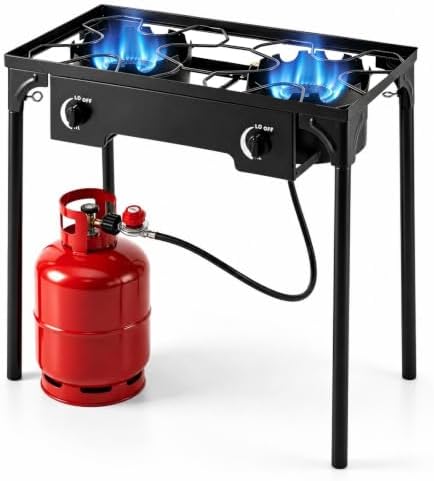 Goplus Outdoor Camping Stove, Dual Burner Propane Gas Cooker