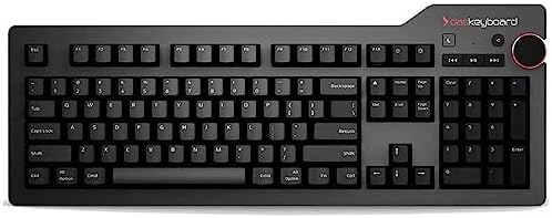 Das Keyboard 4 Professional for Mac Wired Mechanical Keyboard, Cherry MX Blue Mechanical Switches, 2-Port USB 3.0 Hub, Volume Knob, Aluminum Top (104 Keys, Black)