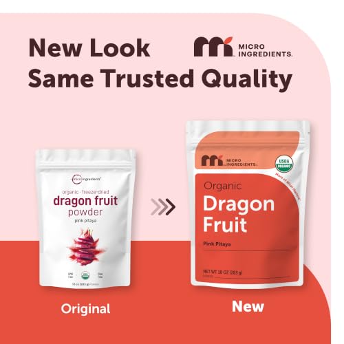 Micro Ingredients Organic Dragon Fruit Powder, 10oz | Natural Fruit Flavor | Freeze-Dried Pink Pitaya Source | No Sugar & Additives | Great for Drinks