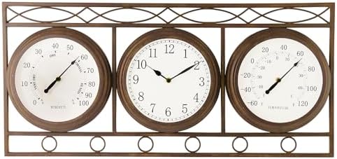 BESTIME 66285A Three-in-one Metal Wall Clock.Thermometer,Hygrometer,Weatherproof,Indoor,Outdoor,Weather Resistant.Whether Industrial,Country,Rustic.