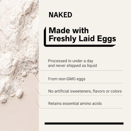 Naked 3LB Non-GMO Egg White Protein Supplement Powder, Unflavored, No Additives, Paleo, Dairy Free, Gluten Free, Soy Free – 25g Protein, 44 Servings