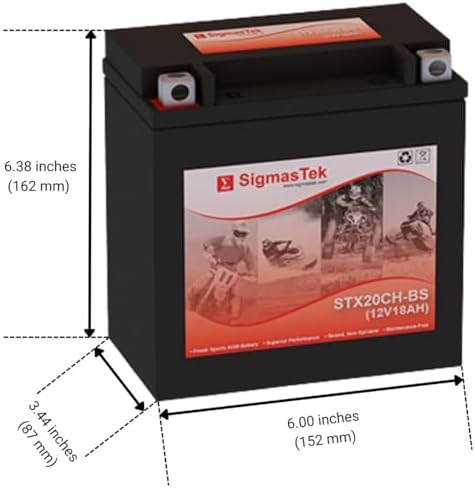 Yuasa YTX20CH-BS Compatible SLA Motorcycle Battery by SigmasTek, STX20CH-BS 260CCA
