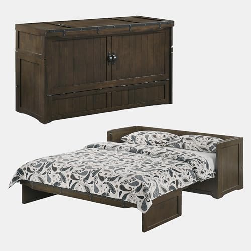NIGHT & DAY Furniture Murphy Cube Cabinet Bed Pre-Assembled (Cherry, Queen) | Pre-Assembled