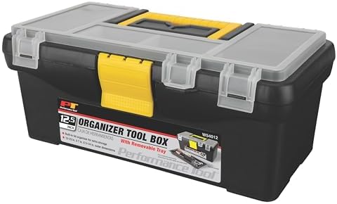 Performance Tool W54026 26 in. Steel Tool Box with Removable Tote | Heavy duty steel storage box and organizer. Recessed ergonomic comfort handle. Strong double latch with padlock eyehole