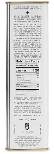 P.J. KABOS Fresh 2025/26 Harvest, High Phenolic (400+mg/kg), Natural Greek Extra Virgin Olive Oil, Kosher, Greece, Cold Extracted, 16.9 oz Tin, Koroneiki, "Family Reserve -Medium"