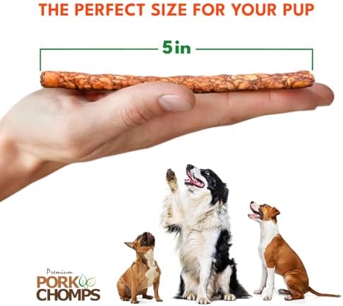 Pork Chomps Dog Chews, 5 in Munchy Sticks, Assorted Flavors, 50 Count | Oven-baked from real pork skin - a rawhide-free chew that's low in fat, high in protein, and easy to digest
