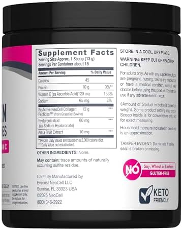 NeoCell Collagen Peptides Powder | 6.9 oz | Unflavored Supplement | with Vitamin C and Hyaluronic Acid | Advanced Formula | Hair, Skin, & Nails | for Women and Men | With Vitamin C and Hyaluronic Acid | Advanced Formula | Hair, Skin, & Nails | for Women…