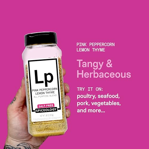Spiceology Pink Peppercorn Lemon Thyme Seasoning, 5.4 oz | Use On: Chicken, Salmon, Shrimp, Potatoes, Butter, Vegetables, Salad Dressing, Lemon Pepper Seasoning, Vegetable Seasoning