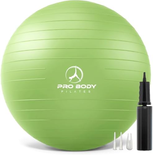 ProBody Pilates Yoga Ball - Vibrant Colors Exercise Ball | 880 lb Load, CA 10P Cert, BPA/Latex/Phthalate-free, PT & Prenatal Use, Recommended by OBs, Pump, Stability Ball