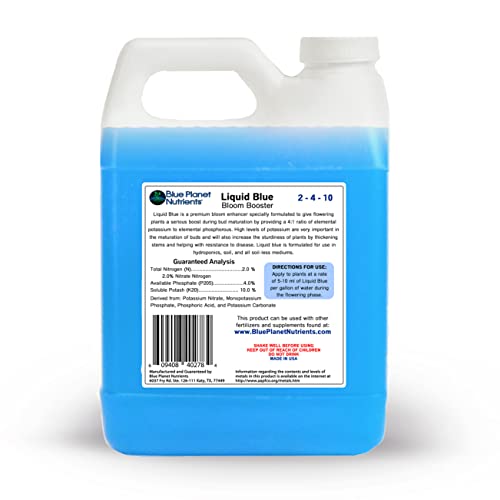 Bloom Booster Fertilizer Liquid PK Enhancer - Blue Planet Nutrients Liquid Blue for Bigger Flowers & Yields - Quart