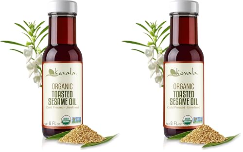 Kevala Organic Toasted Sesame Oil - 1 gal, Made with Organic Sesame Seeds | Medium Smoke Point Suitable for Light Roasting and Stir-Frying, Kitchen Pantry Essential Vegetable Oil, Salad Dressing Base