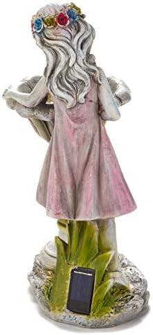 The Lakeside Collection Bird Bath Sculpture Solar Lighted Girl with Fountain