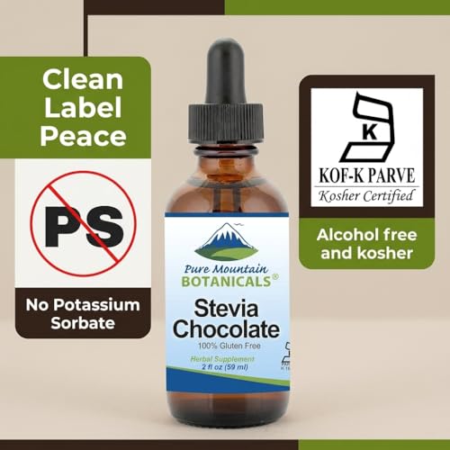 Chocolate Stevia Liquid Drops Flavored with Natural Sweet Dark Chocolate | Alcohol Free and Kosher | 2oz Glass Bottle