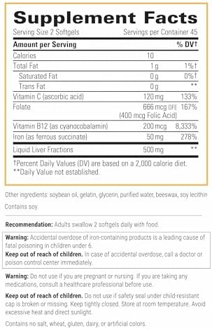 Integrative Therapeutics Iron Complex - Wellness & Energy Support with Vitamins C & B12* - Includes Folate - Gluten-Free & Dairy-Free - 90 Softgels