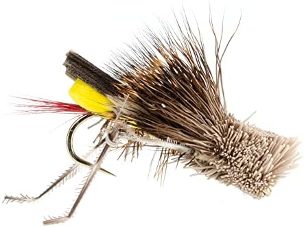 The Fly Fishing Place Dave's Hopper Trout Fly Fishing Flies - Yellow Foam Body Grasshopper Dry Fly - 6 Flies Hook Size 8