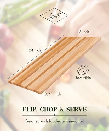 Labell Large Canadian Maple Edge Grain Cutting Board, 18 x 24 x 0.75 in | Chopping Board, Food Prep, Natural, Durable, Charcuterie, Serving, Styling