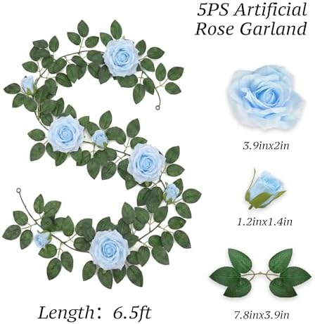 ZIFTY 5Pcs 34FT Flower Garland White Artificial Rose Vine Wedding Decor