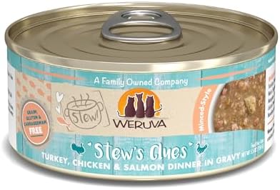 Weruva Classic Cat Stews!, Stew's Clues with Turkey, Chicken & Salmon in Gravy, 5.5oz Can (Pack of 8)