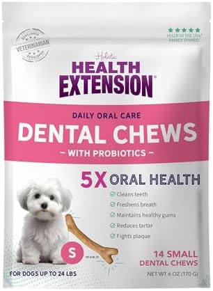 Health Extension Probiotic Dental Bones for Dogs, 14 Small Bones, Cleans Teeth, Healthy Gums, Freshens Breath, Training or Reward, 6 oz Bag (Pack of 1)