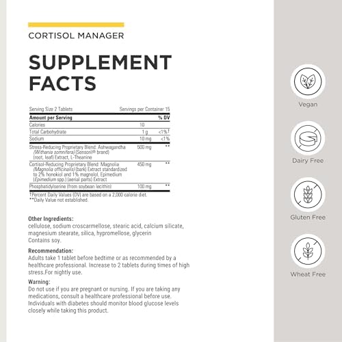 Integrative Therapeutics Cortisol Manager - Balance Cortisol & Support Relaxation for Restful Sleep* - Includes Ashwagandha & L-Theanine for Confidence with Less Stress* - 30 Tablets