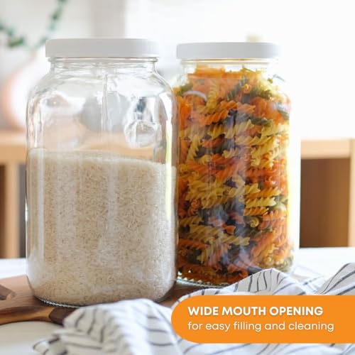4-Pack 1 Gallon Glass Jar with Lid | Wide Mouth Food Storage Canisters | Heavy-duty Glass Jars with Airtight Lid for kombucha, pickling, canning, fermentation, cider, wine and bulk pantry storage