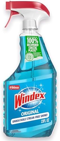 Windex refill glass and window cleaner, made from 100% recycled plastic, surface cleaning spray, original blue scent, 2L (67.6 fl oz)