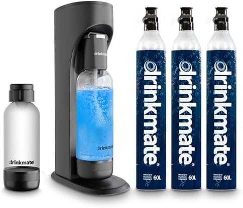 Drinkmate OmniFizz Sparkling Water Maker & Soda Streaming Machine | Carbonates Any Drink | ULTIMATE BUNDLE | Includes Three 60L CO2 Cartridges + Two