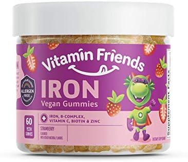 Vitamin Friends - Vegan Multivitamin & Iron for Kids - Daily Nutritional Support Gummies w/Ferrous Fumarate B-Complex, Vitamin C, Zinc