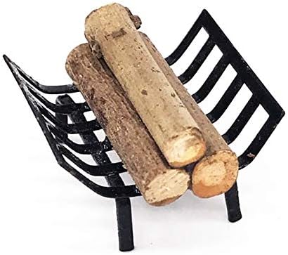 EatingBiting 1:12 Dollhouse Miniature Furniture Garden Lawn Fireplace Metal Firewood Rack Metal Rack with Firewood for Living Room Fireplace Model