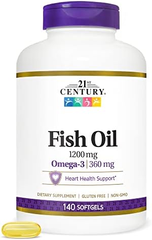 21st Century Fish Oil 1000mg Omega-3 Softgels, Mercury-Filtered, 120ct | Omega-3 Fish Oil with 300 mg EPA & DHA, Heart & Cardiovascular Health Support, Gluten Free, Non-GMO