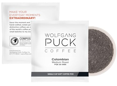 Wolfgang Puck Coffee, Organic Colombian Fair Trade, 9.5 Gram Soft Pods, 18 Count (Pack of 1)