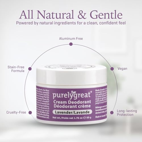 Purelygreat Natural Unscented Cream Deodorant for Women & Men | Aluminum Free Deodorant Women & Men | Vegan & Long Lasting Odor Control | Chemicals, Parabens, BPA & Cruelty Free | 1.76 oz
