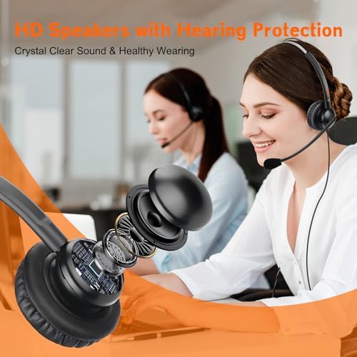 Lightweight Telephone Headset with 2.5mm Bottom Cable and Mute Button for Office Calls, Works with Cisco Polycom Panasonic Landline IP Desk Phones