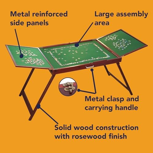 Bits and Pieces Fold-and-go Wooden Jigsaw Puzzle Table with Legs Folding Puzzle Board 1500 Pieces, Non-Slip Top, Carry Handle