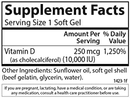Carlson Vitamin D3 10000 IU (250 mcg), Bone Health, 120 Softgels | Muscle Health; Cholecalciferol; Vitamin D Supplements; Vitamin D3 Soft Gels