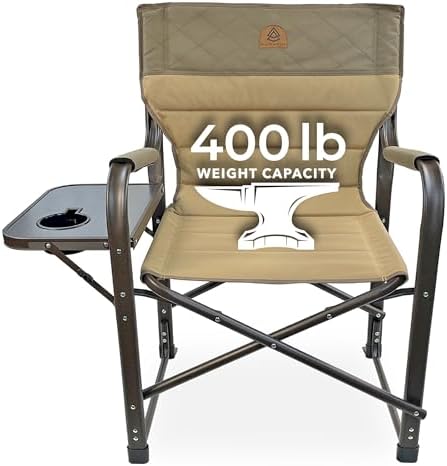 XL Directors Chair with Foldable Side Table, Heavy Duty Camp Chair supports 400 Lbs
